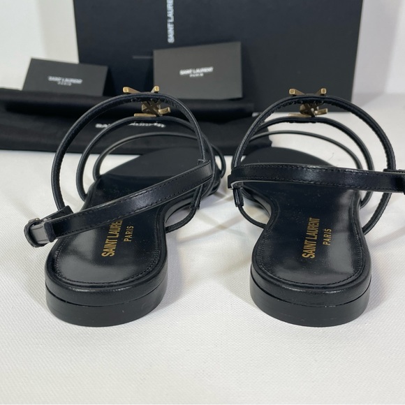 NEW SAINT LAURENT YSL BLACK LEATHER LOGO FLAT CASSANDRA SANDALS BOX 37 - Picture 8 of 11